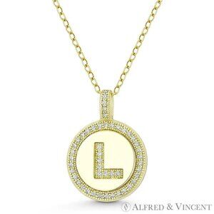 Initial Letter "L" CZ Crystal Pave Pendant in .925 Sterling Silver w/ 14k YG